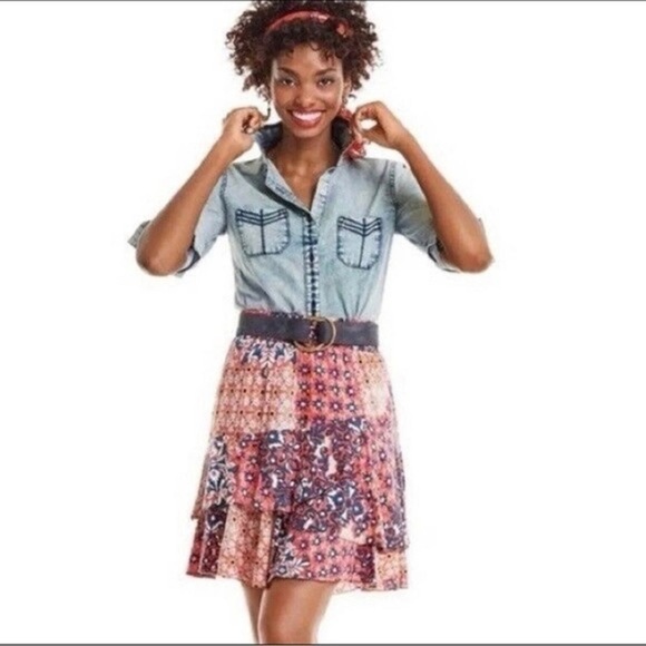 Euc Cabi XS Ruffled Skirt in a Red Boho Floral Print - Picture 3 of 11